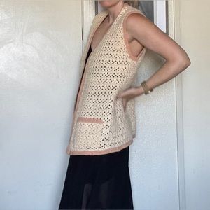 festival handmade 1970s front pocket overzised crocheted knit afghan vest